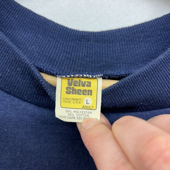 True Vintage 80s Velva Sheen Notre Dame Football Blue Tee T-Shirt Large - Picture 7 of 7